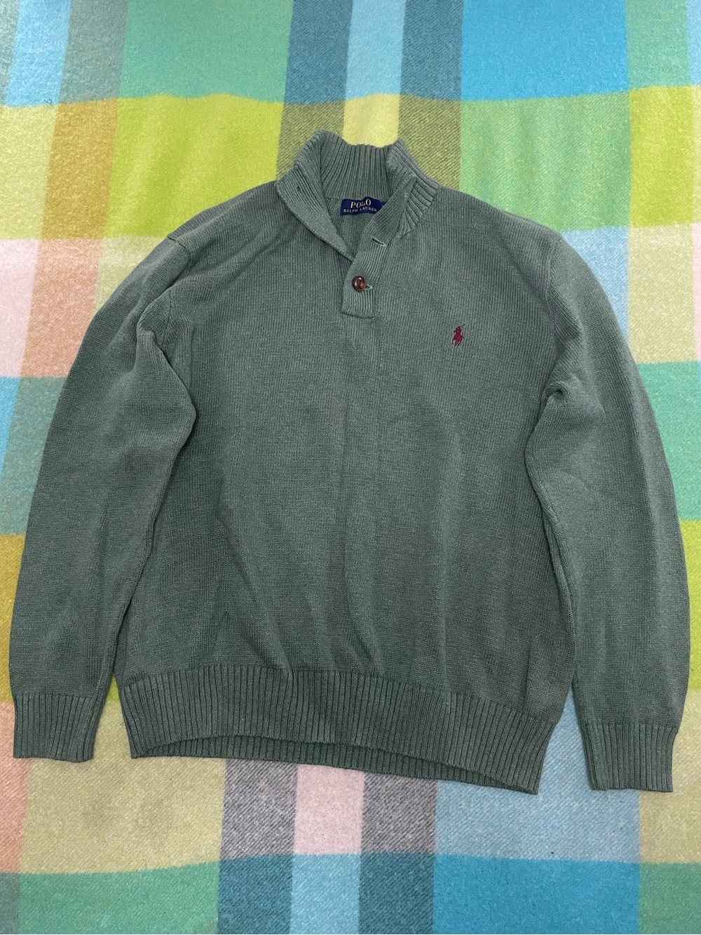Polo Ralph Lauren 3 Button Green Pullover Cotton Classic Preppy Sweater